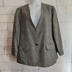 Alfred Dunner Vintage Gray Plaid Blazer size 40/20W Single Button Lined Wool Bl.